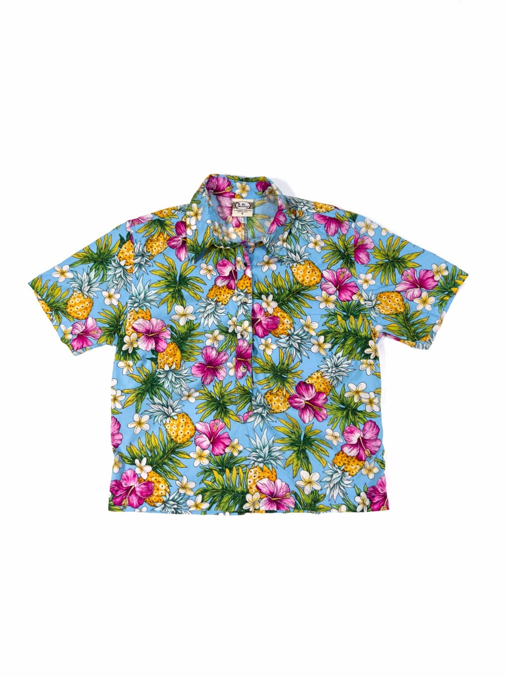 Go Barefoot Floral Pineapple Popover Hawaiian Shirt Women S Colorful